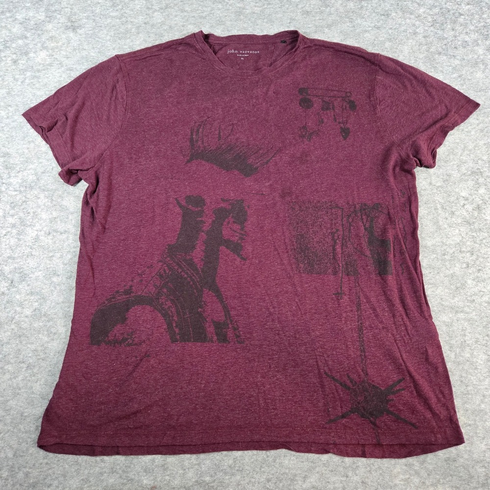 John Varvatos Mens Dark Plum Graphic Linen Blend Crew Neck T-Shirt Size XL